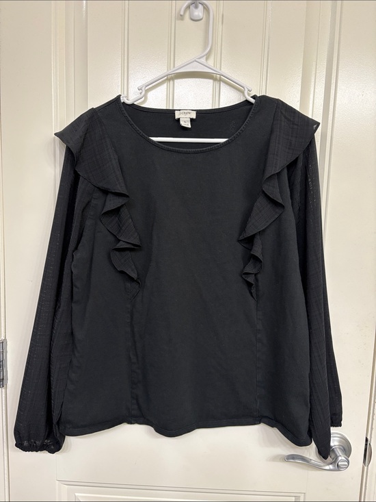 J. Crew Tops - J. Crew Black Ruffle-Trim Long Sleeve Top mixed media